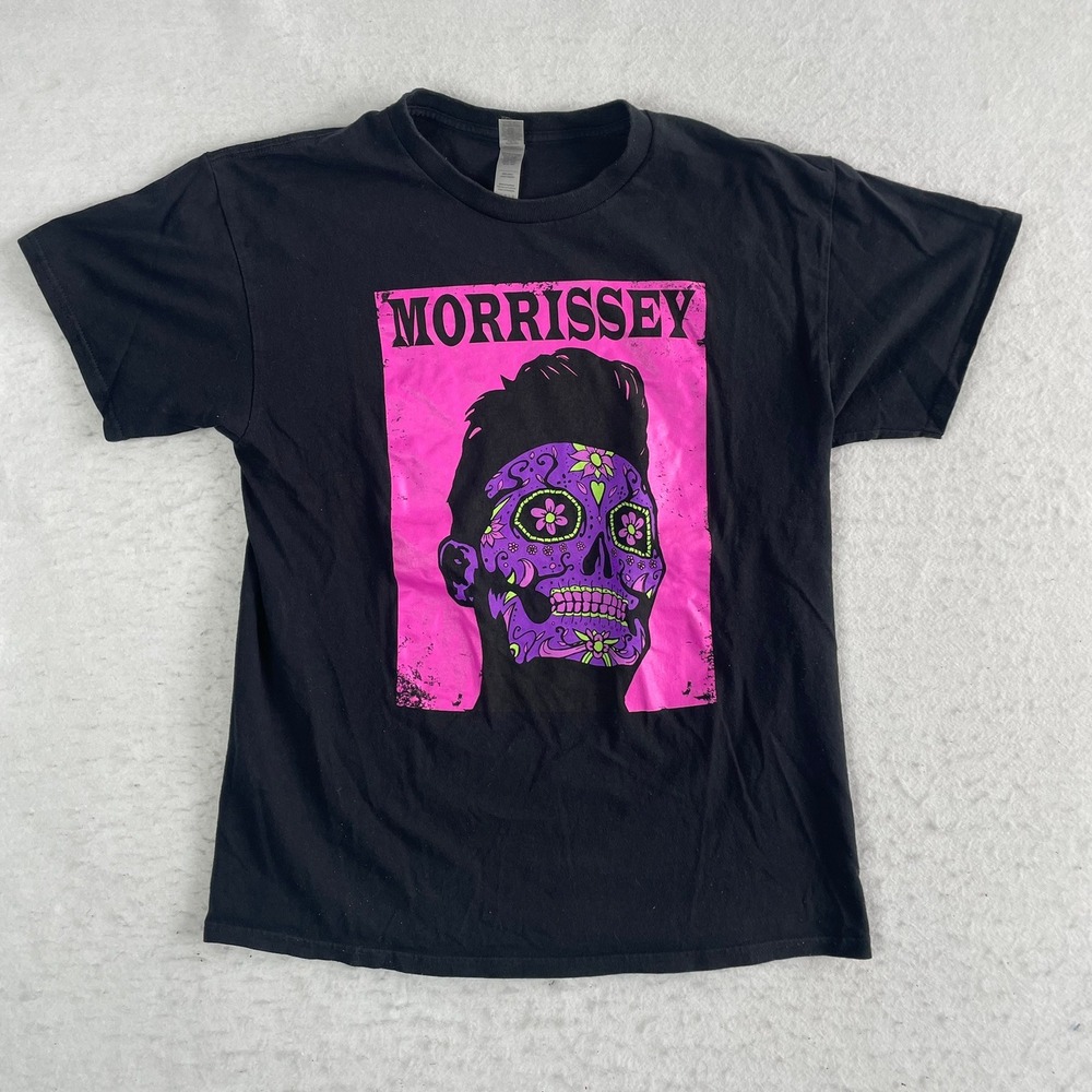 Morrissey T Shirt Mens Large Black Sugar Skull Pink Purple Day of the Dead